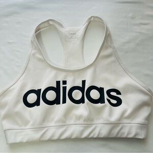 Adidas Climalite Women’s Large White Sports Bra Exercise Activewear Yoga Logo